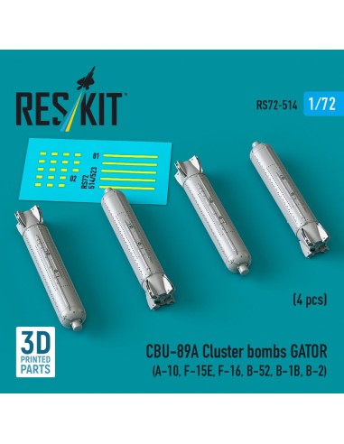 CBU-89A cluster bombs GATOR (4 pcs) (A-10, F-15E, F-16, B-52, B-1B, B-2) (3D Printed) 