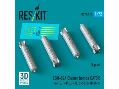 CBU-89A cluster bombs GATOR (4 pcs) (A-10, F-15E, F-16, B-52, B-1B, B-2) (3D Printed) 