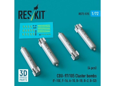 CBU-97/105 cluster bombs (4 pcs) (F-15E, F-16, A-10, B-1B, B-2, B-52) (3D Printed) 