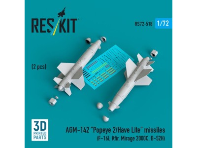 AGM-142 Popeye 2/Have Lite missiles (2 pcs) (F-16I, Kfir, Mirage 2000C, B-52H) (3D Printed) 
