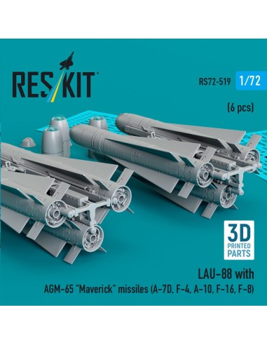 LAU-88 with (2 pcs) AGM-65 Maverick missiles (6 pcs) (A-7D, F-4, A-10, F-16) (3D Printed) 