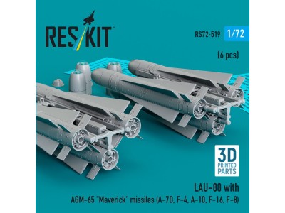 LAU-88 with (2 pcs) AGM-65 Maverick missiles (6 pcs) (A-7D, F-4, A-10, F-16) (3D Printed) 