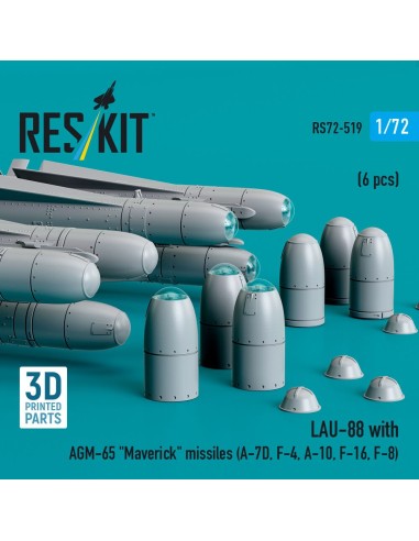 LAU-88 with (2 pcs) AGM-65 Maverick missiles (6 pcs) (A-7D, F-4, A-10, F-16) (3D Printed) 