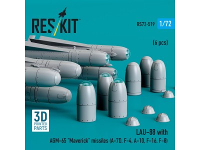 LAU-88 with (2 pcs) AGM-65 Maverick missiles (6 pcs) (A-7D, F-4, A-10, F-16) (3D Printed) 