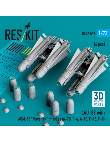 LAU-88 with (2 pcs) AGM-65 Maverick missiles (6 pcs) (A-7D, F-4, A-10, F-16) (3D Printed) 