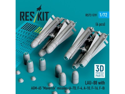LAU-88 with (2 pcs) AGM-65 Maverick missiles (6 pcs) (A-7D, F-4, A-10, F-16) (3D Printed) 
