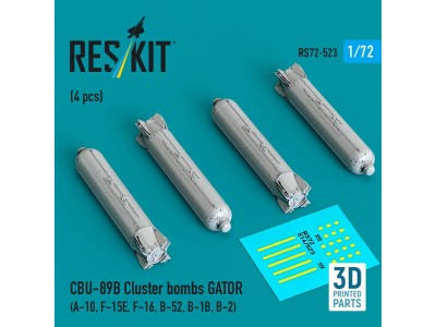 CBU-89B cluster bombs GATOR (4 pcs) (A-10, F-15E, F-16, B-52, B-1B, B-2) (3D Printed) 