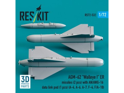 AGM-62 Walleye I ER missiles (2 pcs) with AN/AWG-16 data link pod (1 pcs) (A-4, A-6, A-7, F-4, F/A-18) (3D Printed) 