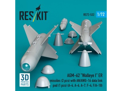 AGM-62 Walleye I ER missiles (2 pcs) with AN/AWG-16 data link pod (1 pcs) (A-4, A-6, A-7, F-4, F/A-18) (3D Printed) 