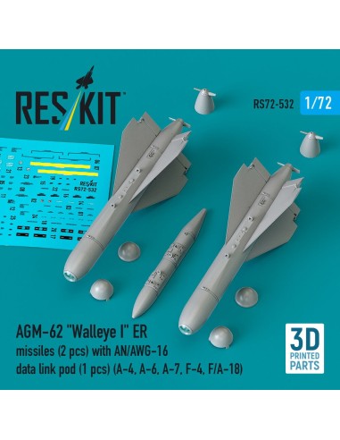 AGM-62 Walleye I ER missiles (2 pcs) with AN/AWG-16 data link pod (1 pcs) (A-4, A-6, A-7, F-4, F/A-18) (3D Printed) 