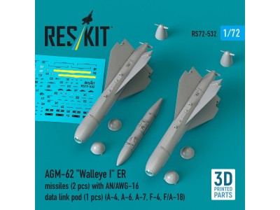 AGM-62 Walleye I ER missiles (2 pcs) with AN/AWG-16 data link pod (1 pcs) (A-4, A-6, A-7, F-4, F/A-18) (3D Printed) 