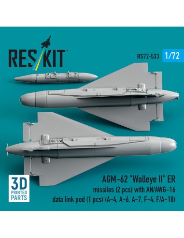 AGM-62 Walleye II ER missiles (2 pcs) with AN/AWG-16 data link pod (1 pcs) (A-4, A-6, A-7, F-4, F/A-18) (3D Printed) 
