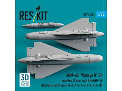 AGM-62 Walleye II ER missiles (2 pcs) with AN/AWG-16 data link pod (1 pcs) (A-4, A-6, A-7, F-4, F/A-18) (3D Printed) 