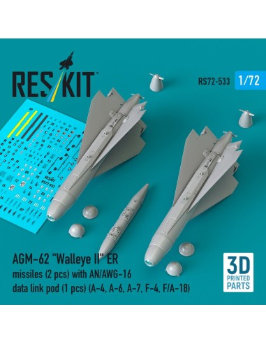 AGM-62 Walleye II ER missiles (2 pcs) with AN/AWG-16 data link pod (1 pcs) (A-4, A-6, A-7, F-4, F/A-18) (3D Printed) 