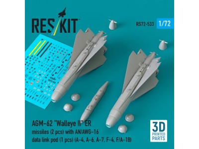 AGM-62 Walleye II ER missiles (2 pcs) with AN/AWG-16 data link pod (1 pcs) (A-4, A-6, A-7, F-4, F/A-18) (3D Printed) 