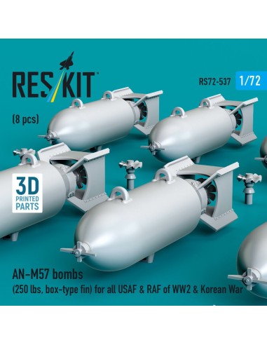 AN-M57 bombs (250 lbs, box-type fin) for all USAF & RAF of WW2 & Korean War (8 pcs) (3D Printed) 