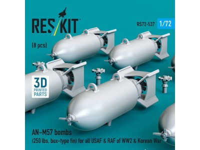 AN-M57 bombs (250 lbs, box-type fin) for all USAF & RAF of WW2 & Korean War (8 pcs) (3D Printed) 