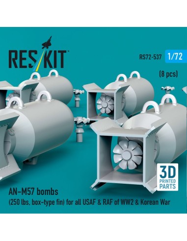 AN-M57 bombs (250 lbs, box-type fin) for all USAF & RAF of WW2 & Korean War (8 pcs) (3D Printed) 