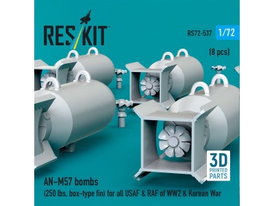 AN-M57 bombs (250 lbs, box-type fin) for all USAF & RAF of WW2 & Korean War (8 pcs) (3D Printed) 