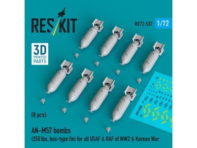 AN-M57 bombs (250 lbs, box-type fin) for all USAF & RAF of WW2 & Korean War (8 pcs) (3D Printed) 