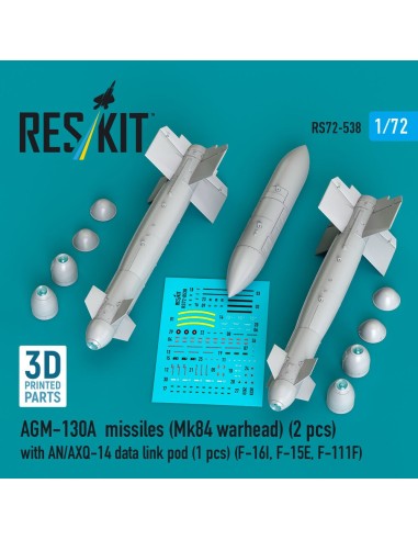 AGM-130A missiles (Mk84 warhead) (2 pcs) with AN/AXQ-14 data link pod (1 pcs) (F-16I, F-15E, F-111F) (3D Printed) 