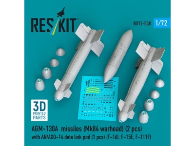AGM-130A missiles (Mk84 warhead) (2 pcs) with AN/AXQ-14 data link pod (1 pcs) (F-16I, F-15E, F-111F) (3D Printed) 