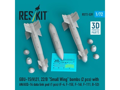 GBU-15(V)21,22/B Small Wing bombs (2 pcs) with AN/AXQ-14 data link pod (1 pcs) (F-4, F-15E, F-16I, F-111, B-52) (3D Printed) 