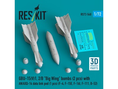 GBU-15(V)1,2/B Big Wing bombs (2 pcs) with AN/AXQ-14 data link pod (1 pcs) (F-4, F-15E, F-16I, F-111, B-52) (3D Printed) 