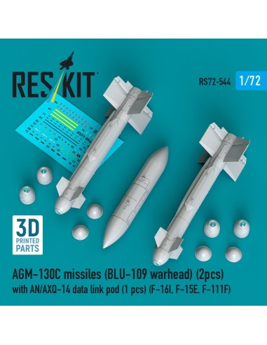 AGM-130C missiles (BLU-109 warhead) (2 pcs) with AN/AXQ-14 data link pod (1 pcs) (F-16I, F-15E, F-111F) (3D Printed) 