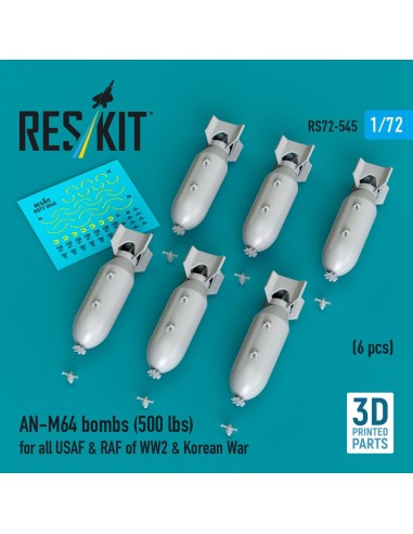 AN-M64 bombs (500 lbs) for all USAF & RAF of WW2 & Korean War (6 pcs) (3D Printed) 