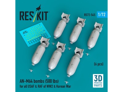 AN-M64 bombs (500 lbs) for all USAF & RAF of WW2 & Korean War (6 pcs) (3D Printed) 
