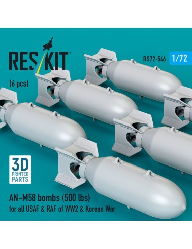 AN-M58 bombs (500 lbs) for all USAF & RAF of WW2 & Korean War (6 pcs) (3D Printed) 