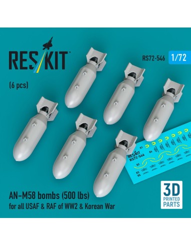 AN-M58 bombs (500 lbs) for all USAF & RAF of WW2 & Korean War (6 pcs) (3D Printed) 