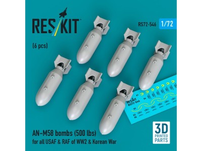 AN-M58 bombs (500 lbs) for all USAF & RAF of WW2 & Korean War (6 pcs) (3D Printed) 