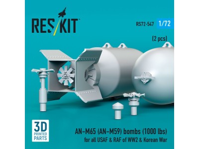 AN-M65 (AN-M59) bombs (1000 lbs) for all USAF & RAF of WW2 & Korean War (2 pcs) (3D Printed) 