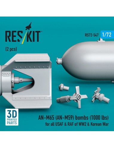 AN-M65 (AN-M59) bombs (1000 lbs) for all USAF & RAF of WW2 & Korean War (2 pcs) (3D Printed) 