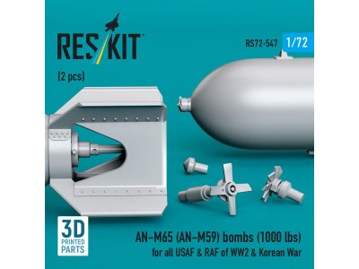 AN-M65 (AN-M59) bombs (1000 lbs) for all USAF & RAF of WW2 & Korean War (2 pcs) (3D Printed) 