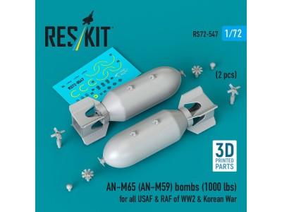 AN-M65 (AN-M59) bombs (1000 lbs) for all USAF & RAF of WW2 & Korean War (2 pcs) (3D Printed) 