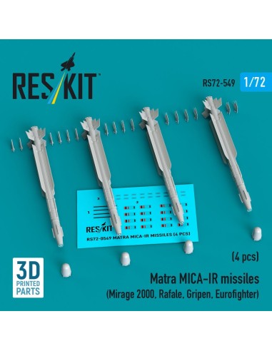 Matra MICA-IR missiles (4 pcs) (Mirage 2000, Rafale, Gripen, Eurofighter) (3D Printed) 