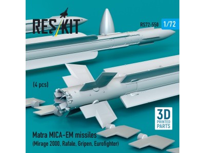 Matra MICA-EM missiles (4 pcs) (Mirage 2000, Rafale, Gripen, Eurofighter) (3D Printed) 