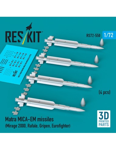 Matra MICA-EM missiles (4 pcs) (Mirage 2000, Rafale, Gripen, Eurofighter) (3D Printed) 