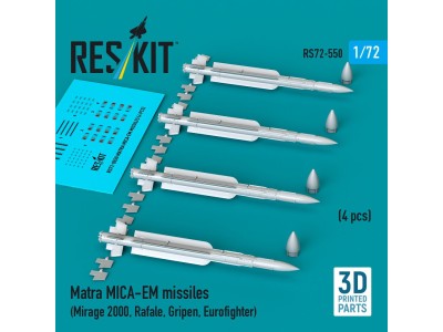 Matra MICA-EM missiles (4 pcs) (Mirage 2000, Rafale, Gripen, Eurofighter) (3D Printed) 