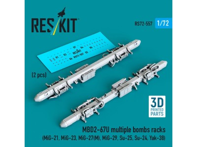MBD2-67U multiple bombs racks (2 pcs) (MiG-21, MiG-23, MiG-27(?), MiG-29, Su-25, Su-24, Yak-38) (3D Printed) 