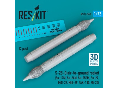 S-25-O air-to-ground rocket (2 pcs) (Su-17M, Su-24M, Su-25SM, Su-27, MiG-27, MiG-29, YAK-130, Mi-24) (3D Printed) 