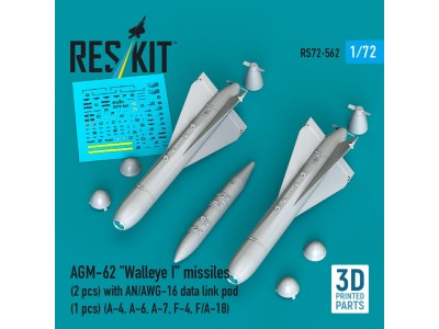 AGM-62 Walleye I missiles (2 pcs) with AN/AWG-16 data link pod (1 pcs) (A-4, A-6, A-7, F-4, F/A-18) (3D Printed) 