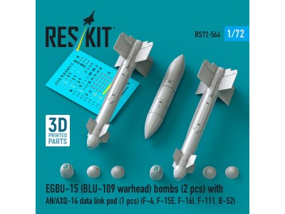 EGBU-15 (BLU-109 warhead) bombs (2 pcs) with AN/AXQ-14 data link pod (1 pcs) (F-4, F-15E, F-16I, F-111, B-52) (3D Printed) 