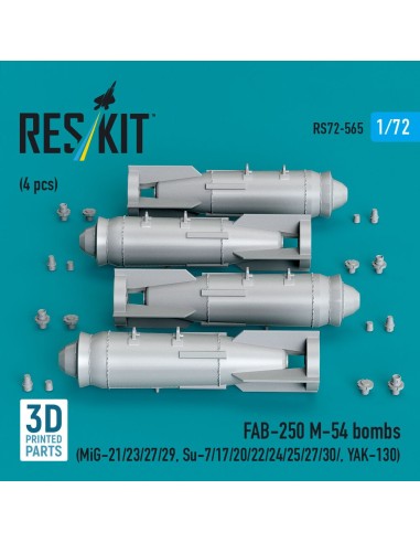 FAB-250 ?-54 bombs (4 pcs) (MiG-21/23/27/29, Su-7/17/20/22/24/25/27/30/ YAK-130) (3D Printed) 