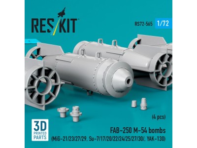 FAB-250 ?-54 bombs (4 pcs) (MiG-21/23/27/29, Su-7/17/20/22/24/25/27/30/ YAK-130) (3D Printed) 