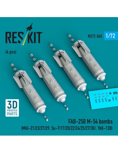 FAB-250 ?-54 bombs (4 pcs) (MiG-21/23/27/29, Su-7/17/20/22/24/25/27/30/ YAK-130) (3D Printed) 
