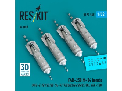 FAB-250 ?-54 bombs (4 pcs) (MiG-21/23/27/29, Su-7/17/20/22/24/25/27/30/ YAK-130) (3D Printed) 